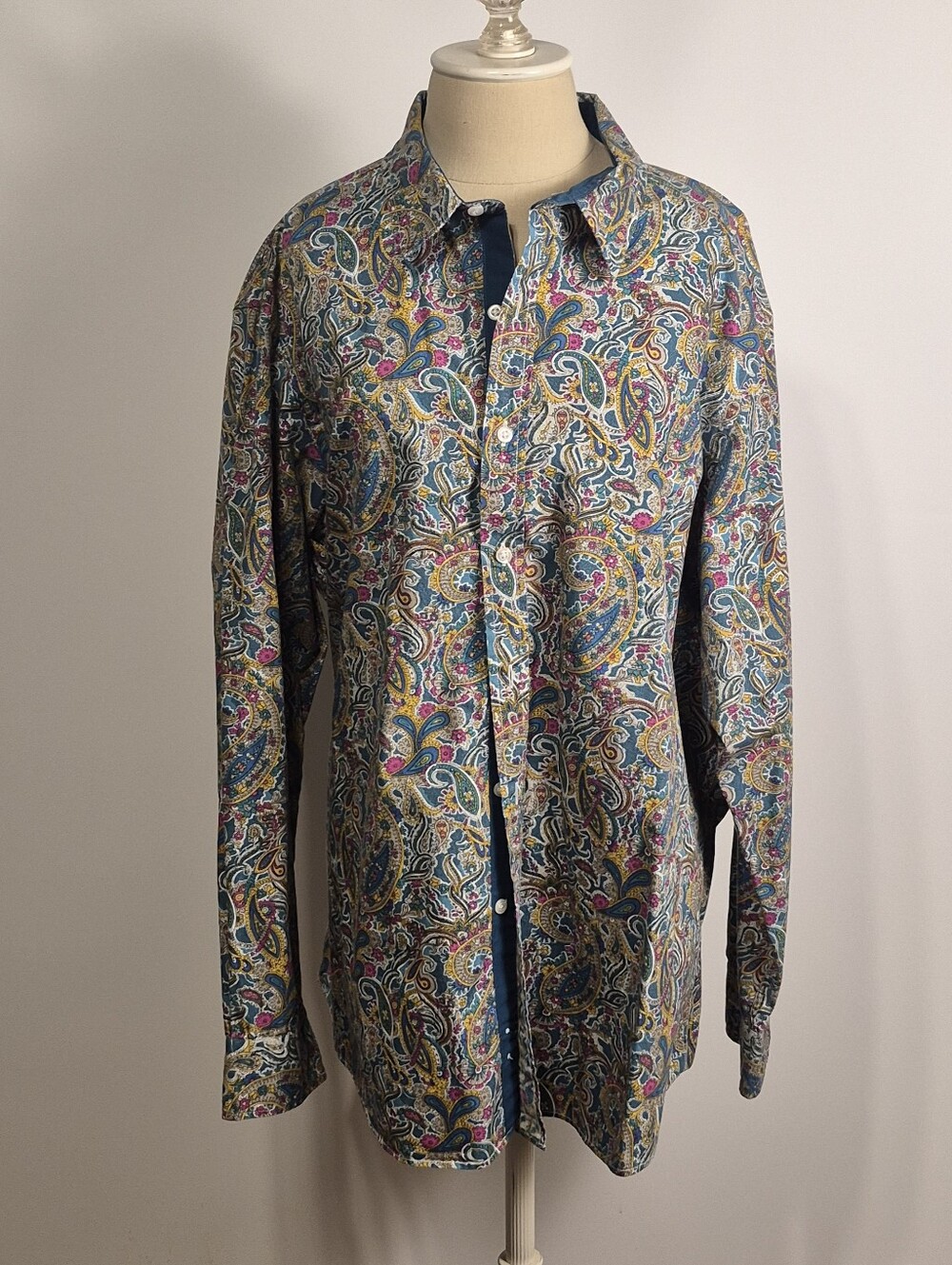 Cremieux Premium Denim Men XXL Paisley Western Boho Retro Button Shirt